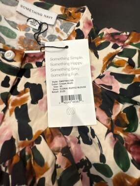 Something Navy Floral Ruffle Blouse Size XS brand new long sleeve FAST SHIP